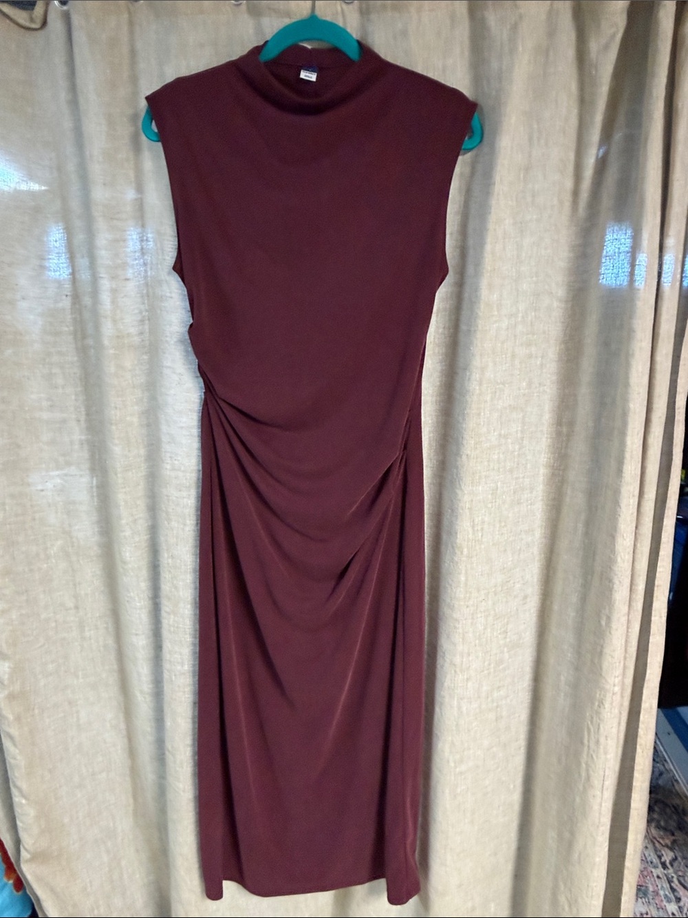 Sleeveless Mock Neck Ruched Midi Dress - Burgundy Old Navy